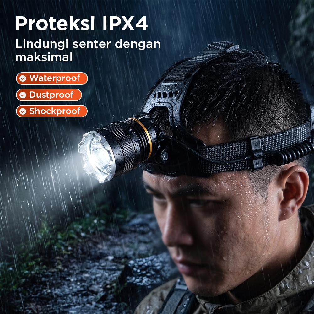 XIWANG Senter Kepala Headlamp LED XHP50 Rechargeable IPX4 20W - HP35 Gambar produk XIWANG Senter Kepala Headlamp LED XHP50 Rechargeable IPX4 20W - HP35 - 5