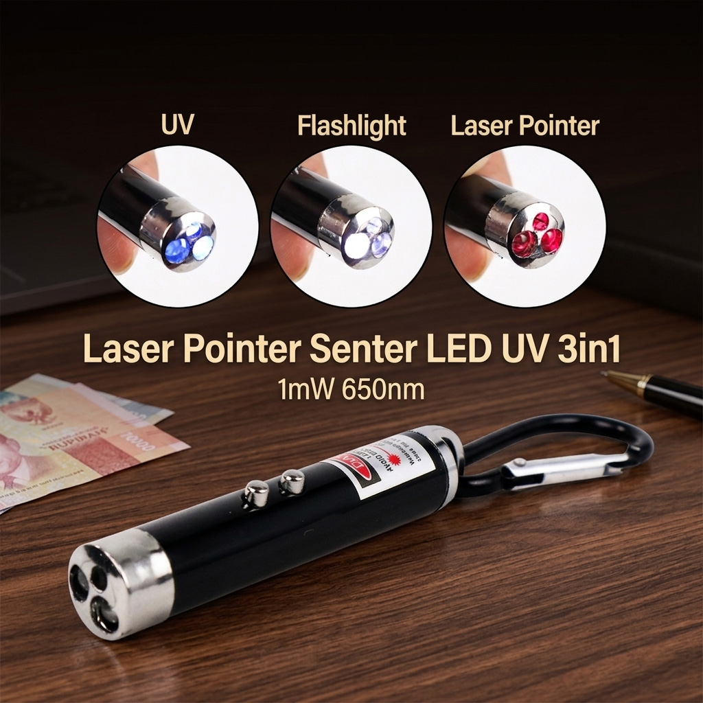 Red Laser Pointer Senter LED Flashlight UV 3in1 1mw 650nm - A-LPP-006 Gambar produk Red Laser Pointer Senter LED Flashlight UV 3in1 1mw 650nm - A-LPP-006 - Utama