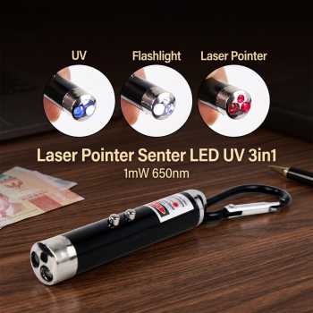 Red Laser Pointer Senter LED Flashlight UV 3in1 1mw 650nm - A-LPP-006