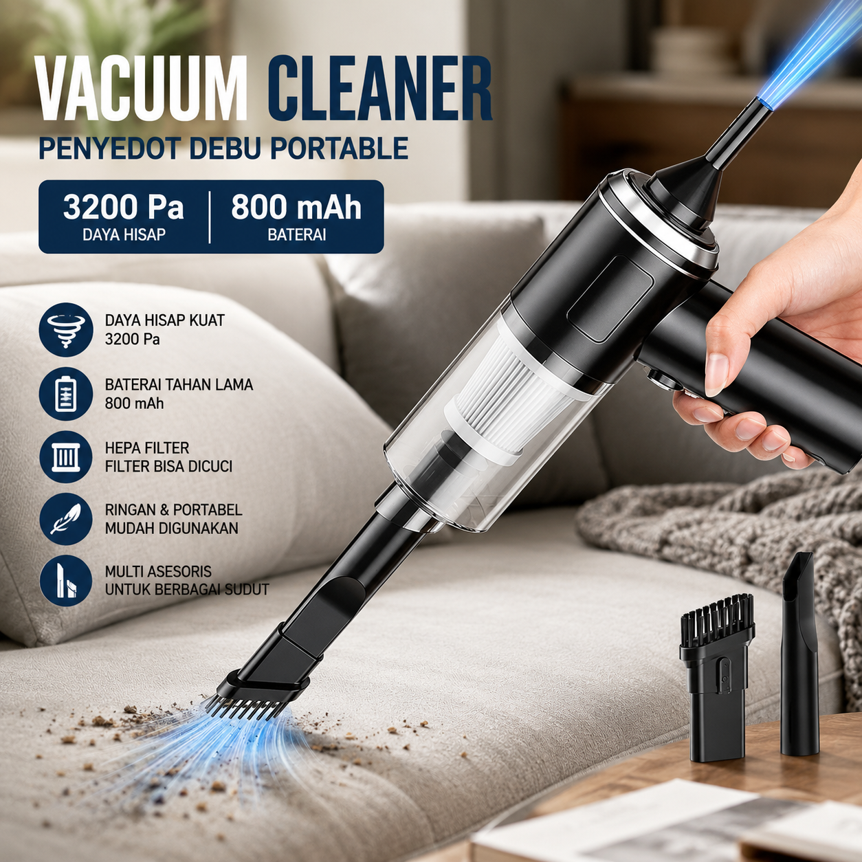 HAOYUNMA Vacuum Cleaner Penyedot Debu Portable 3200Pa 800mAh - AS-228 Gambar produk HAOYUNMA Vacuum Cleaner Penyedot Debu Portable 3200Pa 800mAh - AS-228 - Utama