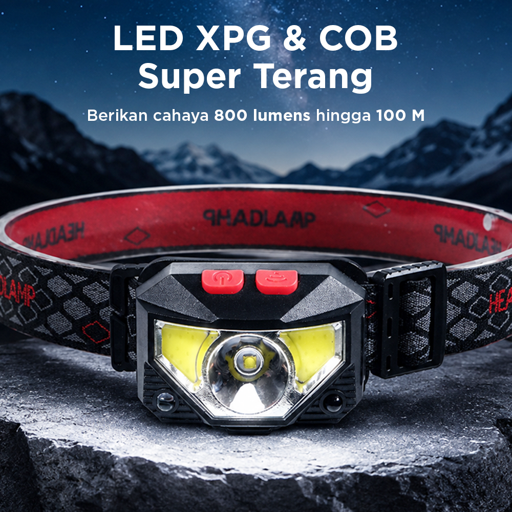 HOSPORT Senter Kepala Headlamp LED Dual Light IPX45 800 Lumens 3W - HE50 Gambar produk HOSPORT Senter Kepala Headlamp LED Dual Light IPX45 800 Lumens 3W - HE50 - 1