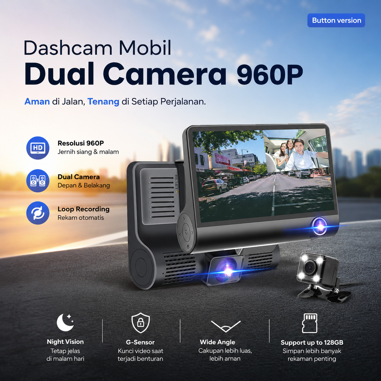 PUGTOP Dashcam Mobil Detachable Depan Belakang Dual Camera 960p - PG32 Gambar produk PUGTOP Dashcam Mobil Detachable Depan Belakang Dual Camera 960p - PG32 - Utama