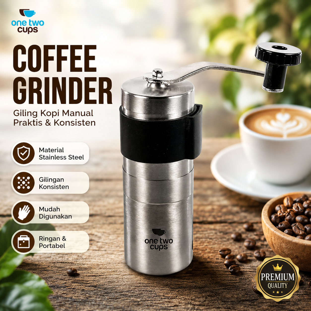 One Two Cups Alat Penggiling Kopi Manual Coffee Grinder Adjustable - RHNHA0176 Gambar produk One Two Cups Alat Penggiling Kopi Manual Coffee Grinder Adjustable - RHNHA0176 - Utama