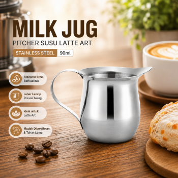 Gambar produk HOUSEEN Milk Jug Pitcher Susu Latte Art Espresso Stainless Steel 90ml - DL060