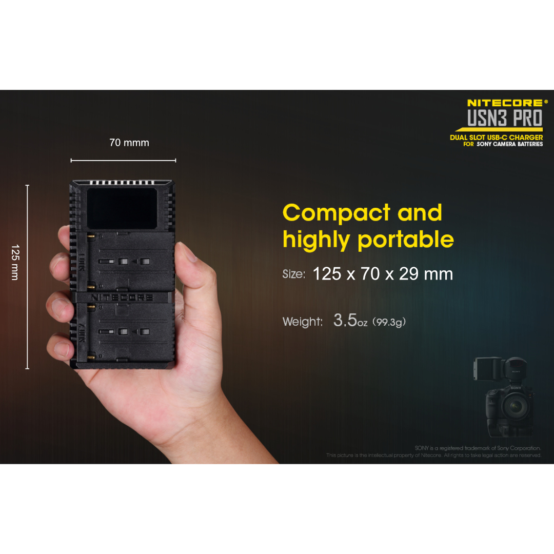 Gambar produk NITECORE Charger Baterai 2 Slot Sony NP-FM500H NP-F730 NP-F750 QC LCD - USN3 Pro - 7