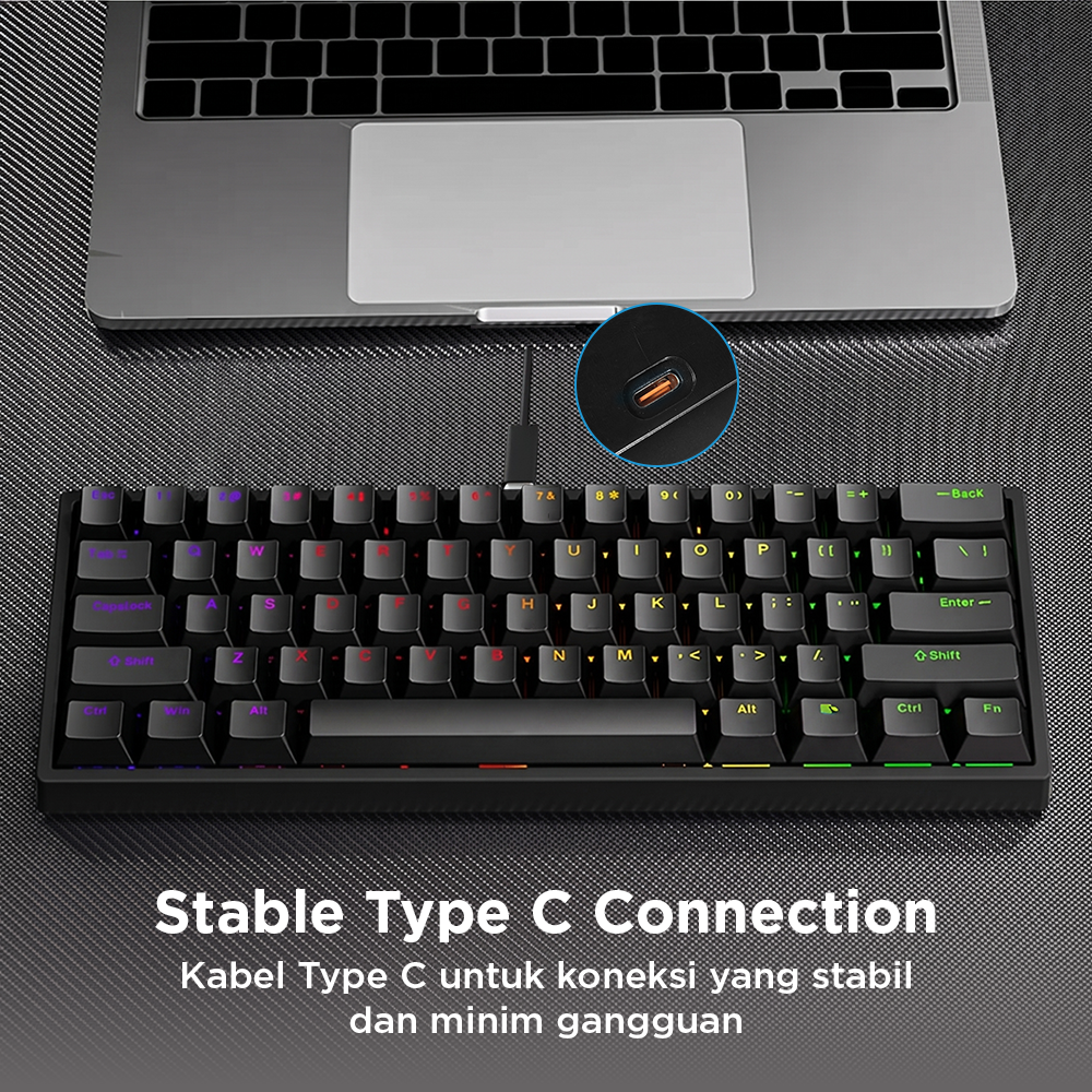 Y-FRUITFUL Mechanical Keyboard Gaming Wired Blue Switch 61 Keys - K33 Gambar produk Y-FRUITFUL Mechanical Keyboard Gaming Wired Blue Switch 61 Keys - K33 - 4