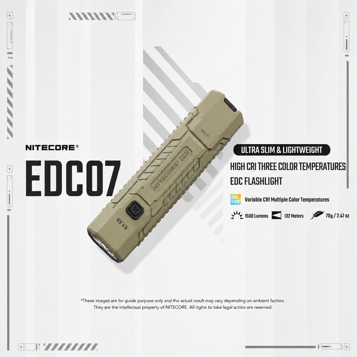 NITECORE Senter LED Flashlight 3 Color Rechargeable IP67 1500 Lumens - EDC07 Gambar produk NITECORE Senter LED Flashlight 3 Color Rechargeable IP67 1500 Lumens - EDC07 - Utama