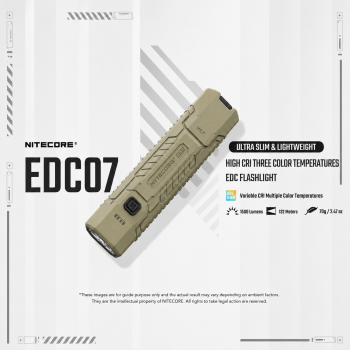 NITECORE Senter LED Flashlight 3 Color Rechargeable IP67 1500 Lumens - EDC07