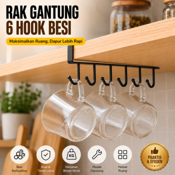 Gambar produk ZANLUTONG Rak Gantung Lemari Peralatan Dapur 6 Hook Besi - 2137