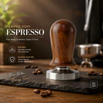 One Two Cups Tamper Kopi Espresso Barista Flat Base Stainless 51mm - JN-090