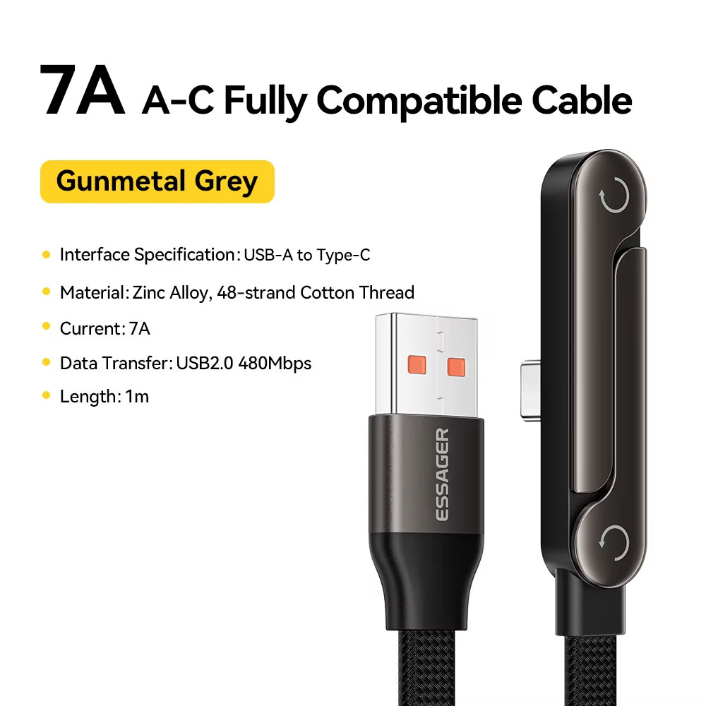 Gambar produk ESSAGER Kabel Data USB A to Type C Fast Charging 7A 100W - ES-X78 - 1