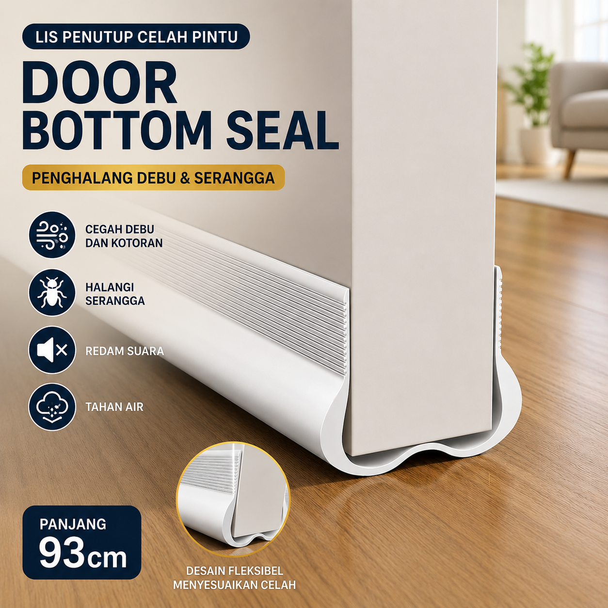 TaffHOME Lis Penutup Celah Pintu Penghalang Debu Door Bottom Seal 93cm - TP150 Gambar produk TaffHOME Lis Penutup Celah Pintu Penghalang Debu Door Bottom Seal 93cm - TP150 - Utama