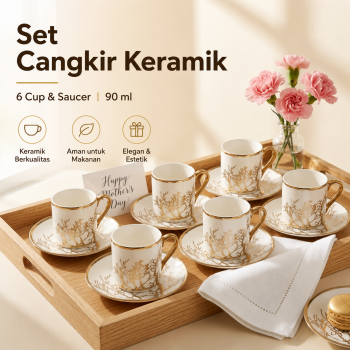 ONLYJIA Set Cangkir Kopi Keramik 6in1 Plated Pattern Coffee Cup 90ml - DW3355
