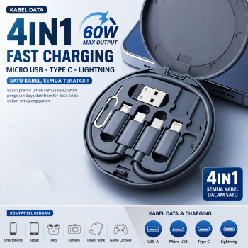 EXMI Kabel Data 4in1 Fast Charging Micro USB Type C Lightning 60W 25cm - RC190