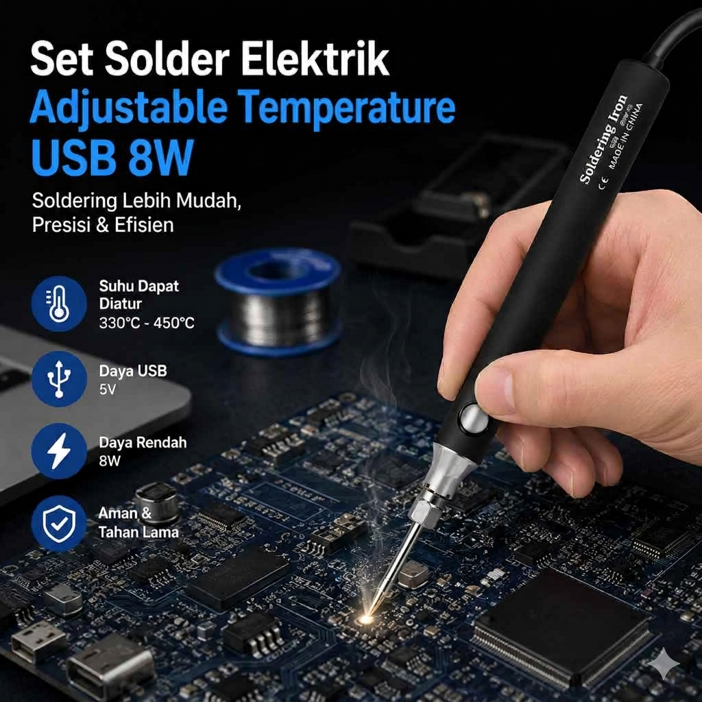 AIDEEPEN Set Solder Elektrik Adjustable Temperature USB 8W 5V - CT-8 Gambar produk AIDEEPEN Set Solder Elektrik Adjustable Temperature USB 8W 5V - CT-8 - Utama