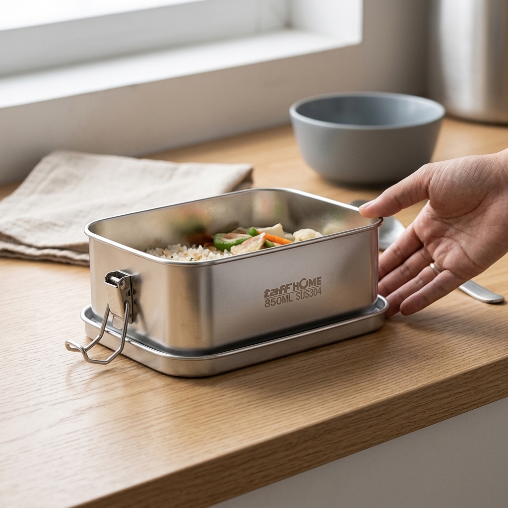 TaffHOME Kotak Makan Lunch Box Stainless Steel 304 with Partition 850ml - UM58 Gambar produk TaffHOME Kotak Makan Lunch Box Stainless Steel 304 with Partition 850ml - UM58 - 7