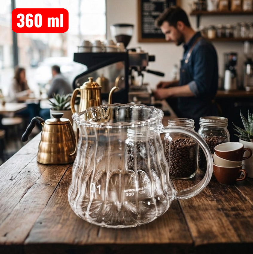 One Two Cups Teko Kopi Coffee Server V60 Drip Pour Over Kaca 360ml - XGS-36/60 Gambar produk One Two Cups Teko Kopi Coffee Server V60 Drip Pour Over Kaca 360ml - XGS-36/60 - Utama