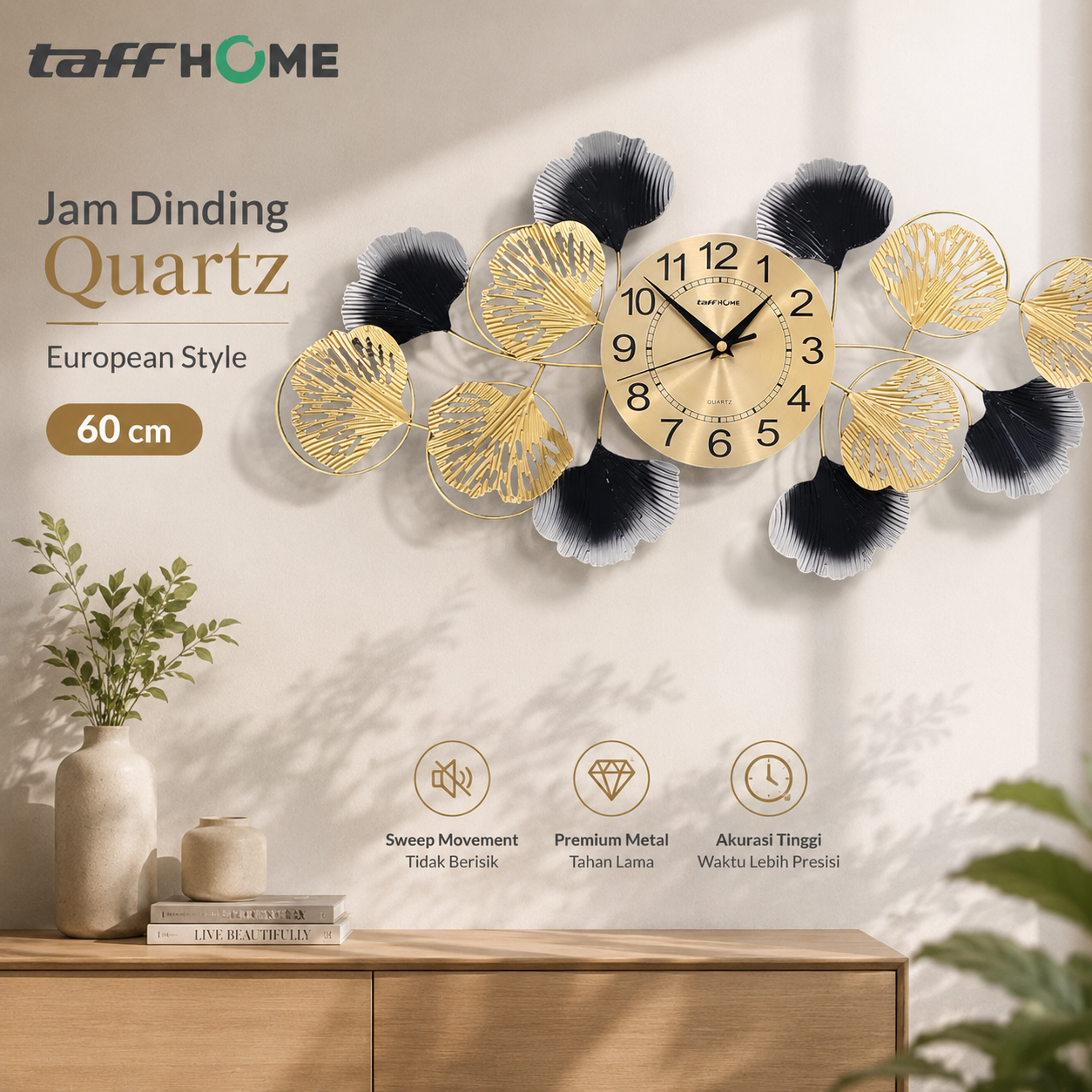 TaffHOME Jam Dinding Quartz Iron Luxury European Style Clock 60cm - 29209 Gambar produk TaffHOME Jam Dinding Quartz Iron Luxury European Style Clock 60cm - 29209 - Utama