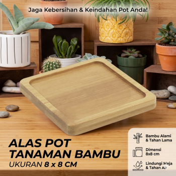 WITUSE Alas Tatakan Pot Tanaman Gelas Minimalis Bamboo Tray Persegi - EQF301
