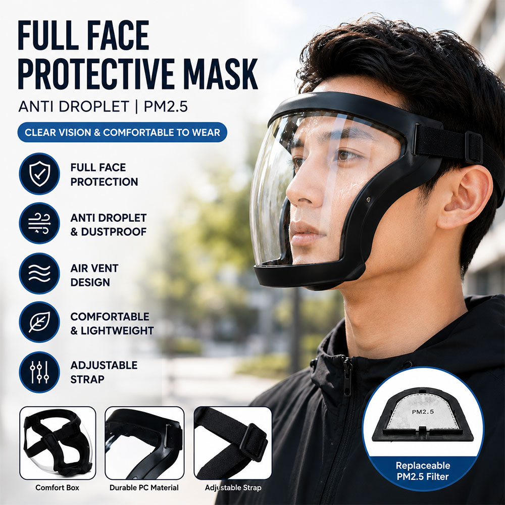 TaffGUARD Masker Full Face Protective Mask Anti Droplet PM2.5 - K-99 Gambar produk TaffGUARD Masker Full Face Protective Mask Anti Droplet PM2.5 - K-99 - Utama