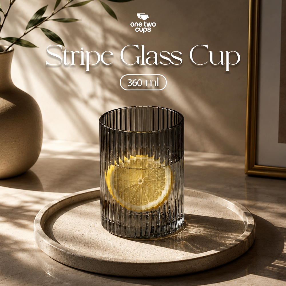 One Two Cups Gelas Kaca Aesthetic Kopi Teh Dirty Latte Stripe Glass 360ml - SH-25 Gambar produk One Two Cups Gelas Kaca Aesthetic Kopi Teh Dirty Latte Stripe Glass 360ml - SH-25 - Utama