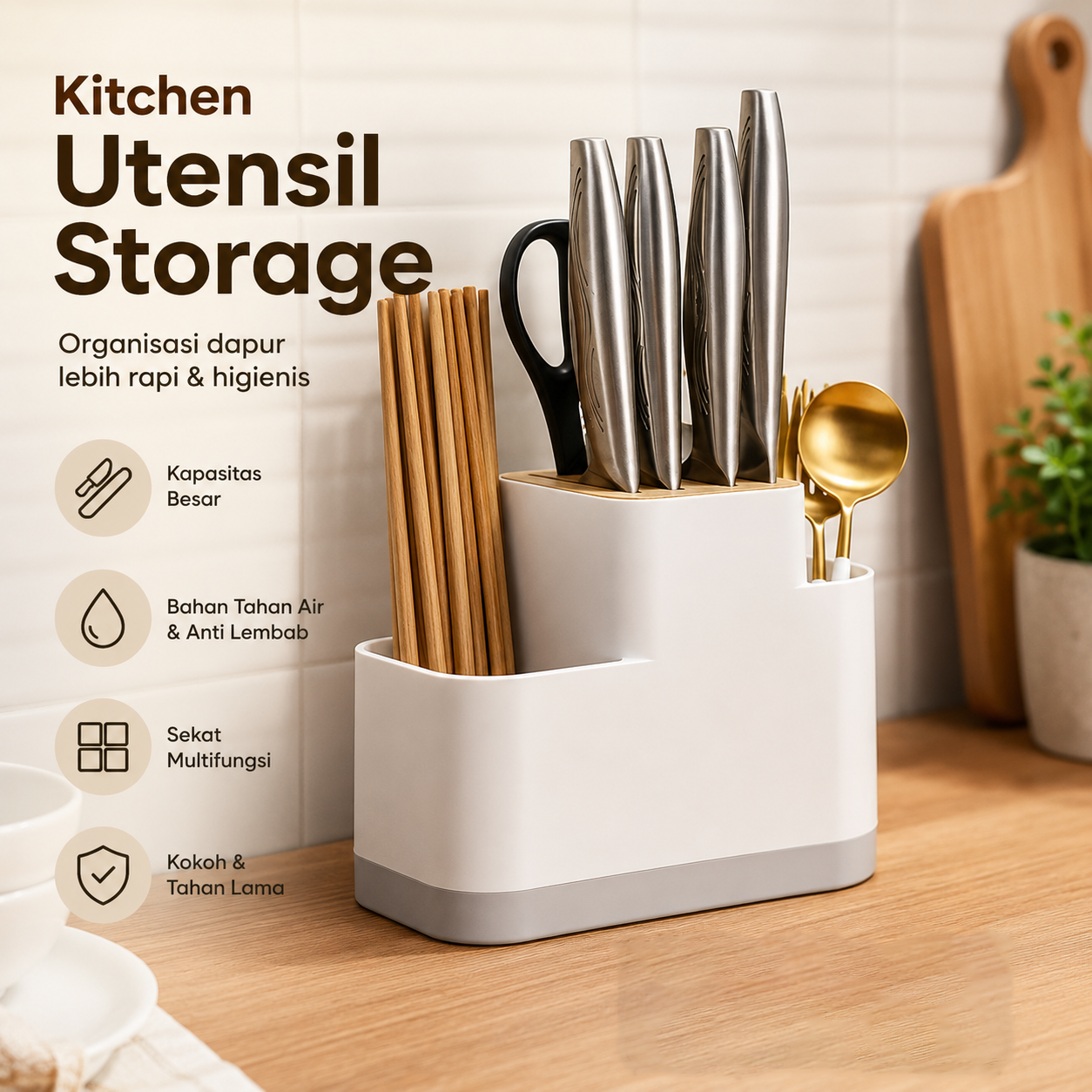 NIEMAS Tempat Pisau Dapur Sendok Sumpit Utensil Storage - N1946 Gambar produk NIEMAS Tempat Pisau Dapur Sendok Sumpit Utensil Storage - N1946 - Utama