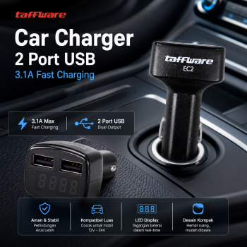 Gambar produk Taffware Car Charger Mobil LED Display Dual USB Cigarette Plug 3.1A - EC2