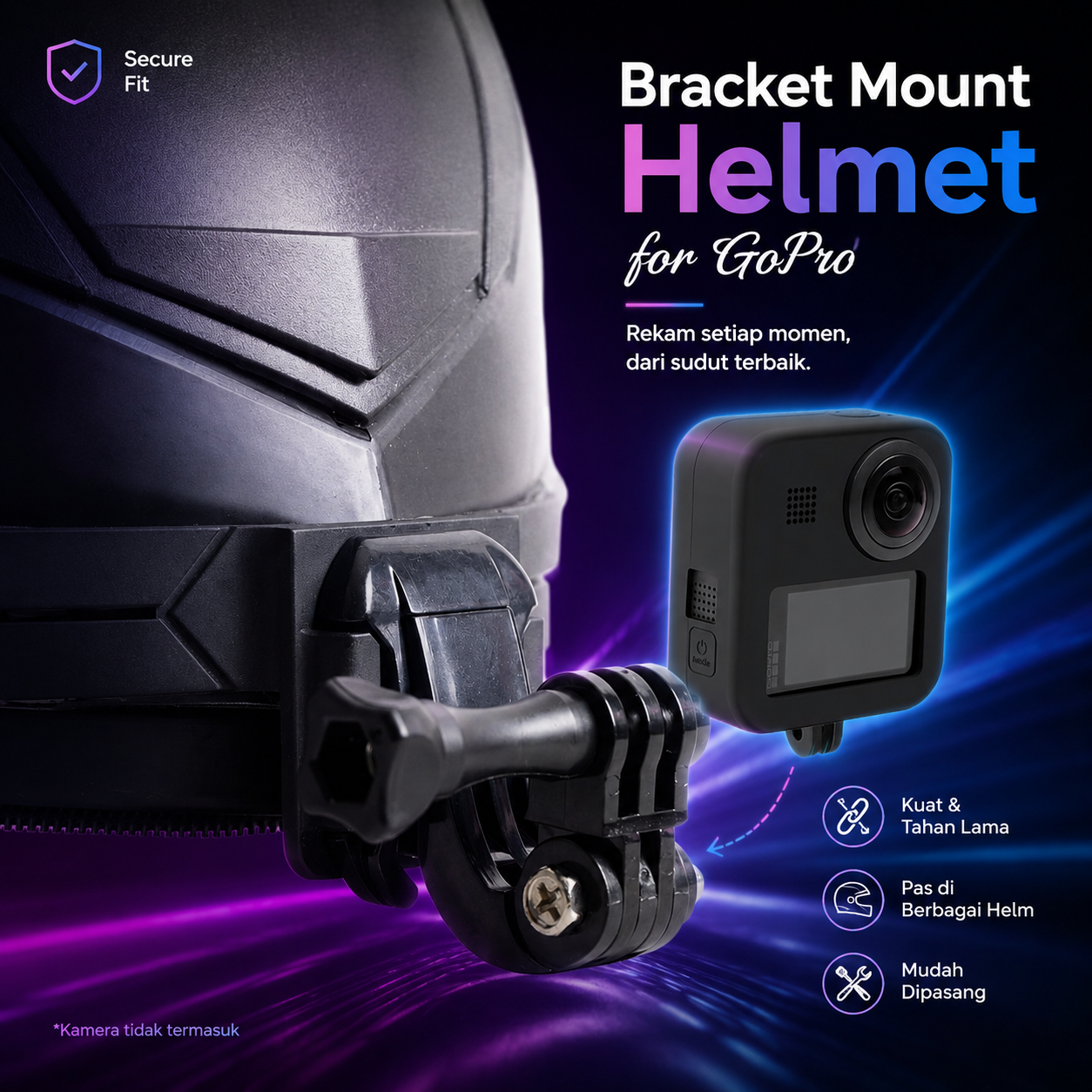 HEONYIRRY Bracket Mount Helmet for GoPro Hero DJI Action Camera - HE11 Gambar produk HEONYIRRY Bracket Mount Helmet for GoPro Hero DJI Action Camera - HE11 - Utama
