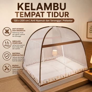 TaffHOME Kelambu Tempat Tidur Jaring Anti Nyamuk Lipat 120x200cm - A76