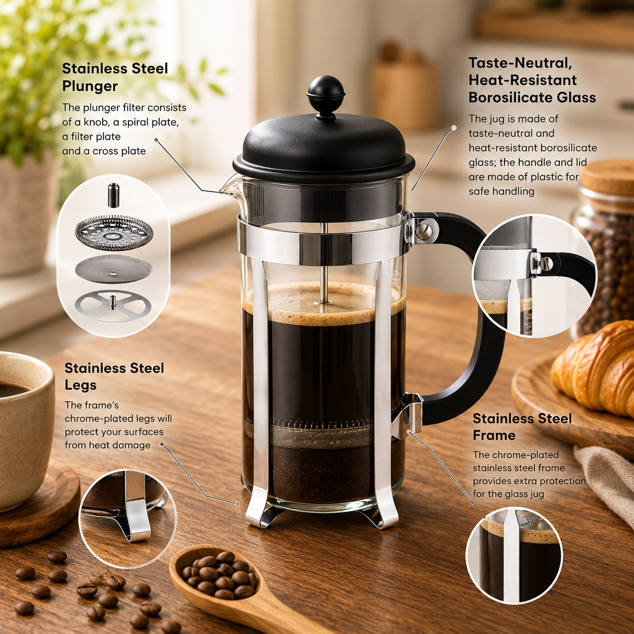 VIGOR French Press Coffee Maker Pot Plunger Borosilicate Glass 350ml - FS35 Gambar produk VIGOR French Press Coffee Maker Pot Plunger Borosilicate Glass 350ml - FS35 - 1