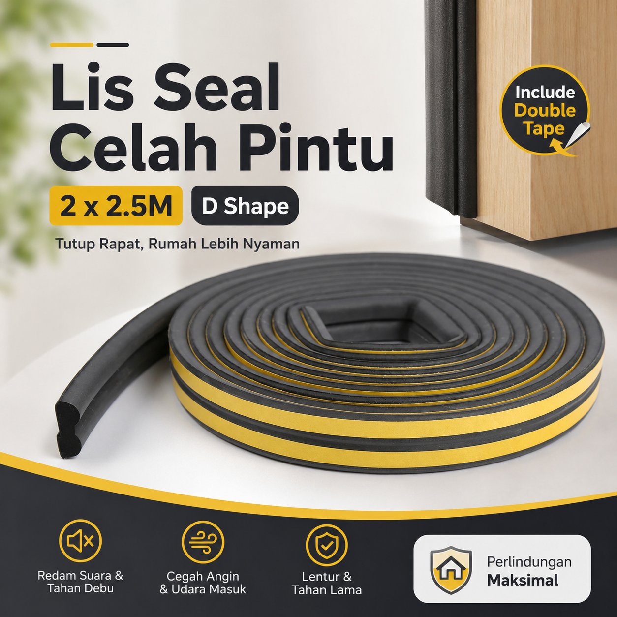 TaffHOME Lis Penutup Celah Pintu Penghalang Debu Door Seal 2x2.5M D - ESPV5 Gambar produk TaffHOME Lis Penutup Celah Pintu Penghalang Debu Door Seal 2x2.5M D - ESPV5 - Utama