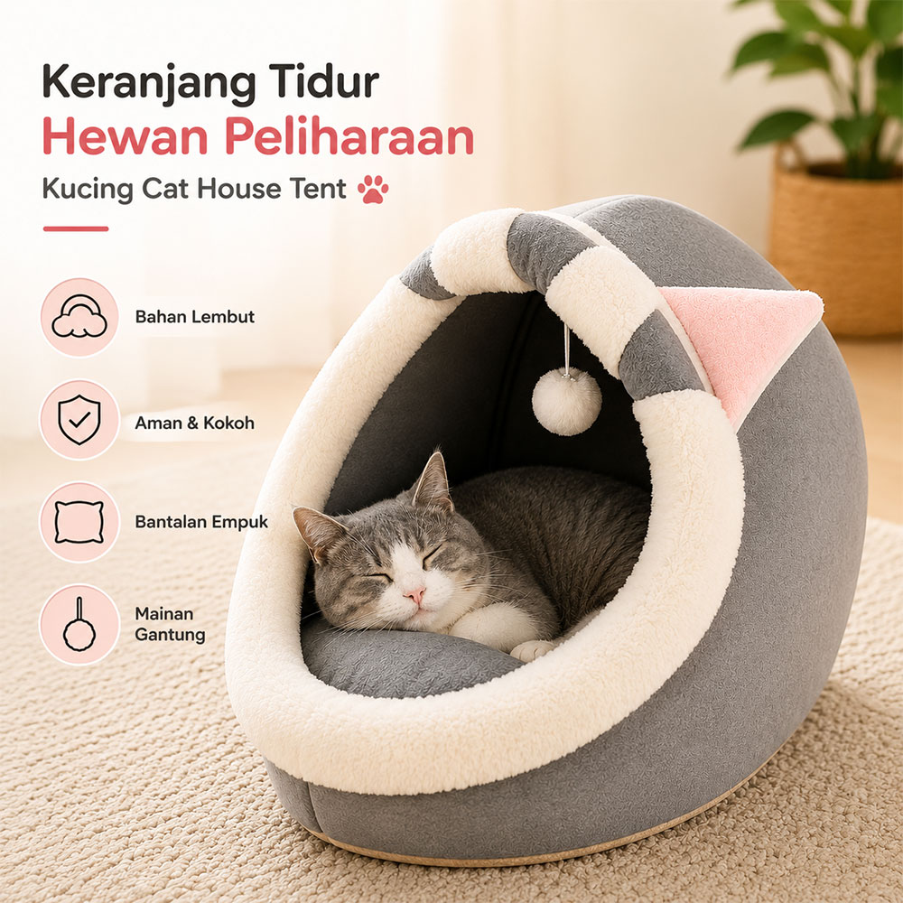 BaoRun Keranjang Tidur Hewan Peliharaan Kucing Cat House Tent M - HTC01 Gambar produk BaoRun Keranjang Tidur Hewan Peliharaan Kucing Cat House Tent M - HTC01 - Utama