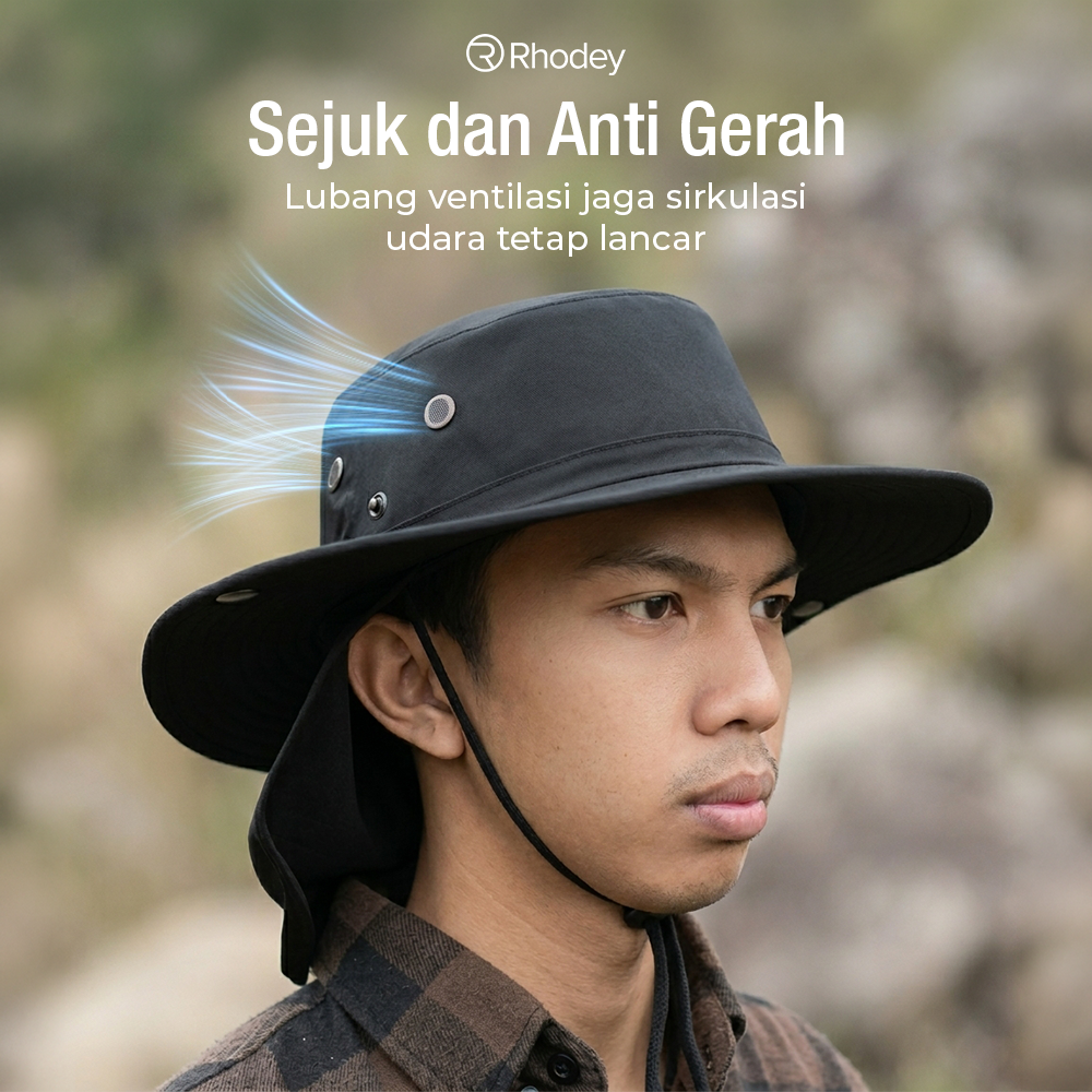 Rhodey Topi Rimba Outdoor Anti UV Boonie Hat Nylon with Neck Flap - PF005 Gambar produk Rhodey Topi Rimba Outdoor Anti UV Boonie Hat Nylon with Neck Flap - PF005 - 3