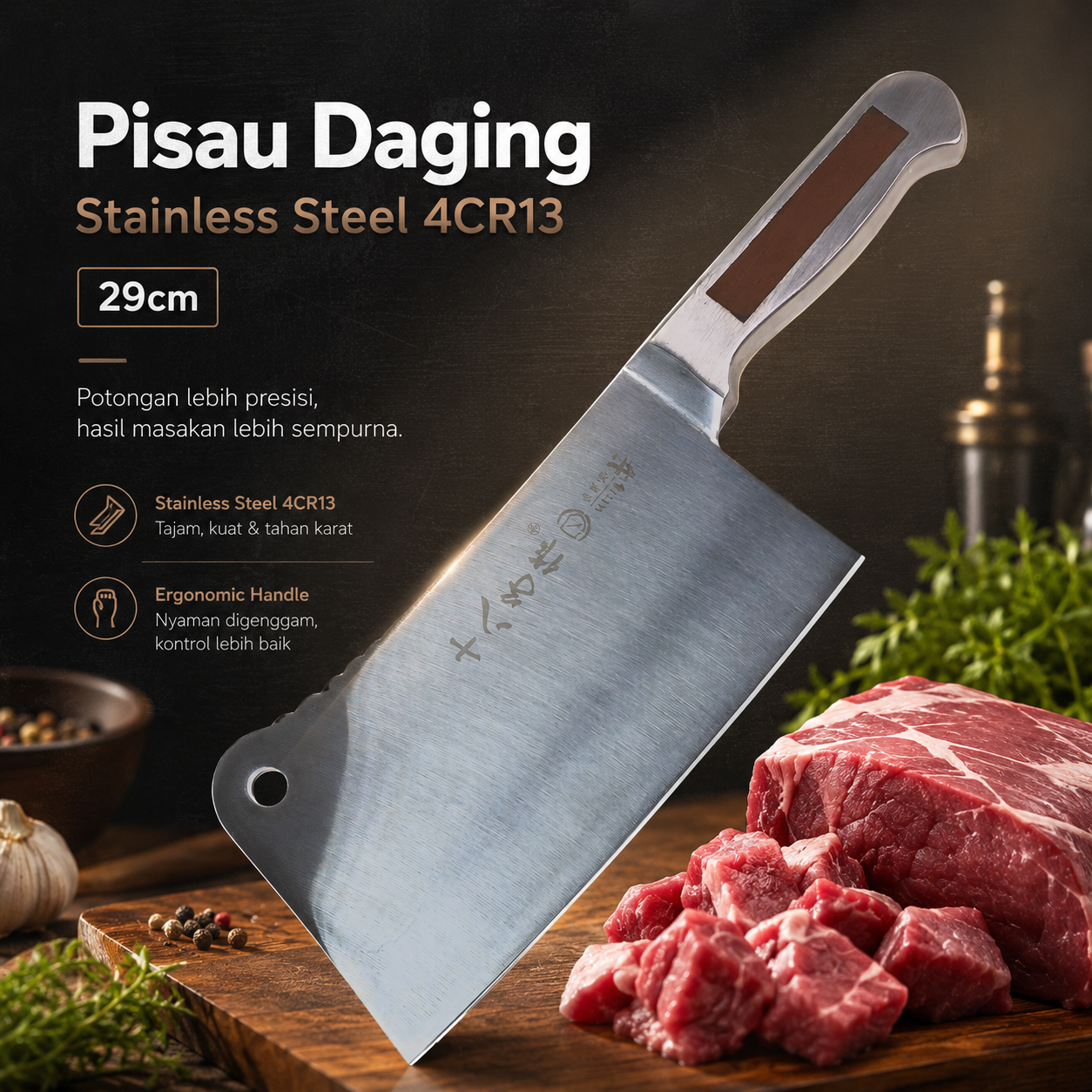 SHIBAZI Pisau Daging Tajam Stainless Steel 4CR13 29cm Cleaver Knife - S601 Gambar produk SHIBAZI Pisau Daging Tajam Stainless Steel 4CR13 29cm Cleaver Knife - S601 - Utama
