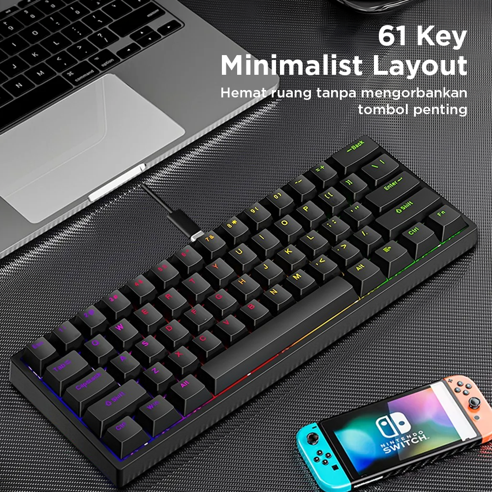 Y-FRUITFUL Mechanical Keyboard Gaming Wired Blue Switch 61 Keys - K33 Gambar produk Y-FRUITFUL Mechanical Keyboard Gaming Wired Blue Switch 61 Keys - K33 - 3