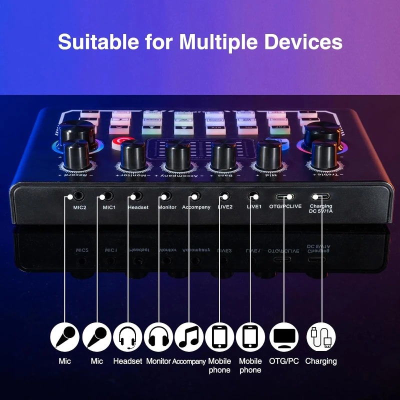 FarSoo Sound Card Mixer Bluetooth Noise Reduction External Live Mic - F009 Gambar produk FarSoo Sound Card Mixer Bluetooth Noise Reduction External Live Mic - F009 - 7