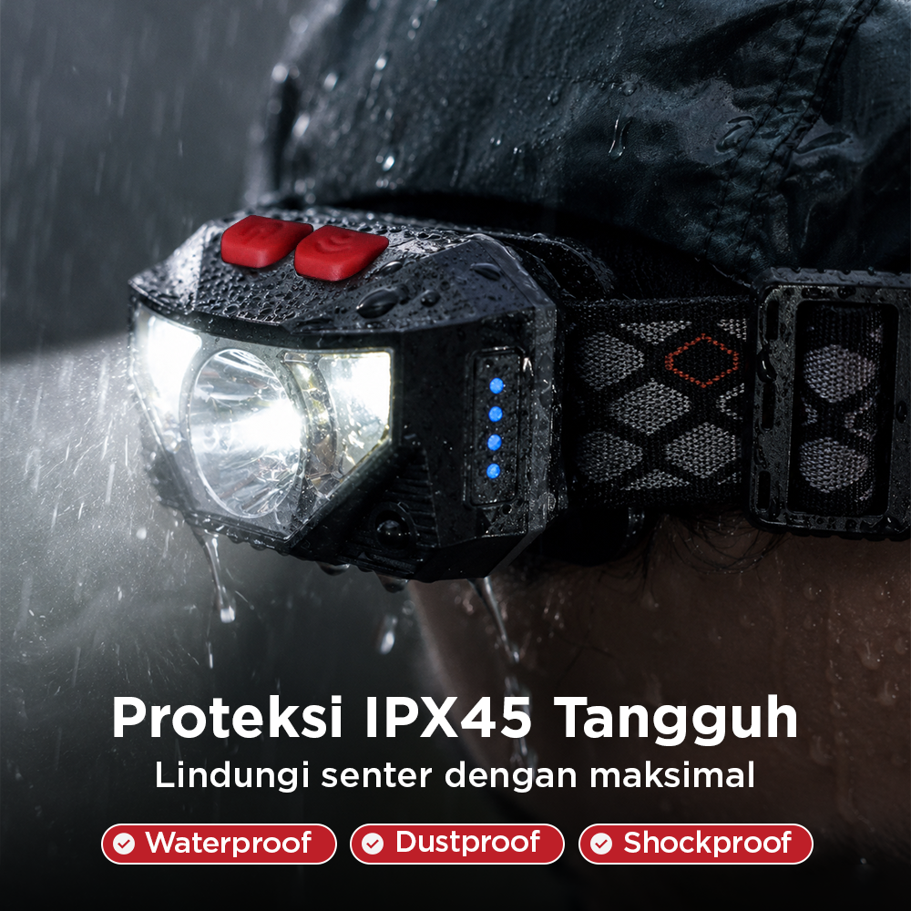 HOSPORT Senter Kepala Headlamp LED Dual Light IPX45 800 Lumens 3W - HE50 Gambar produk HOSPORT Senter Kepala Headlamp LED Dual Light IPX45 800 Lumens 3W - HE50 - 5