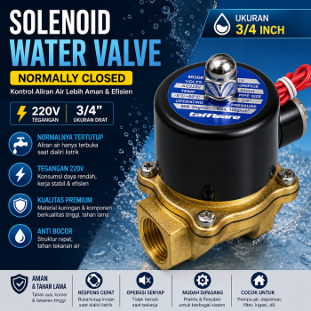 Gambar produk Taffware Electric Solenoid Water Valve Normally Closed 220V 3/4 Inch - 2W-200-20