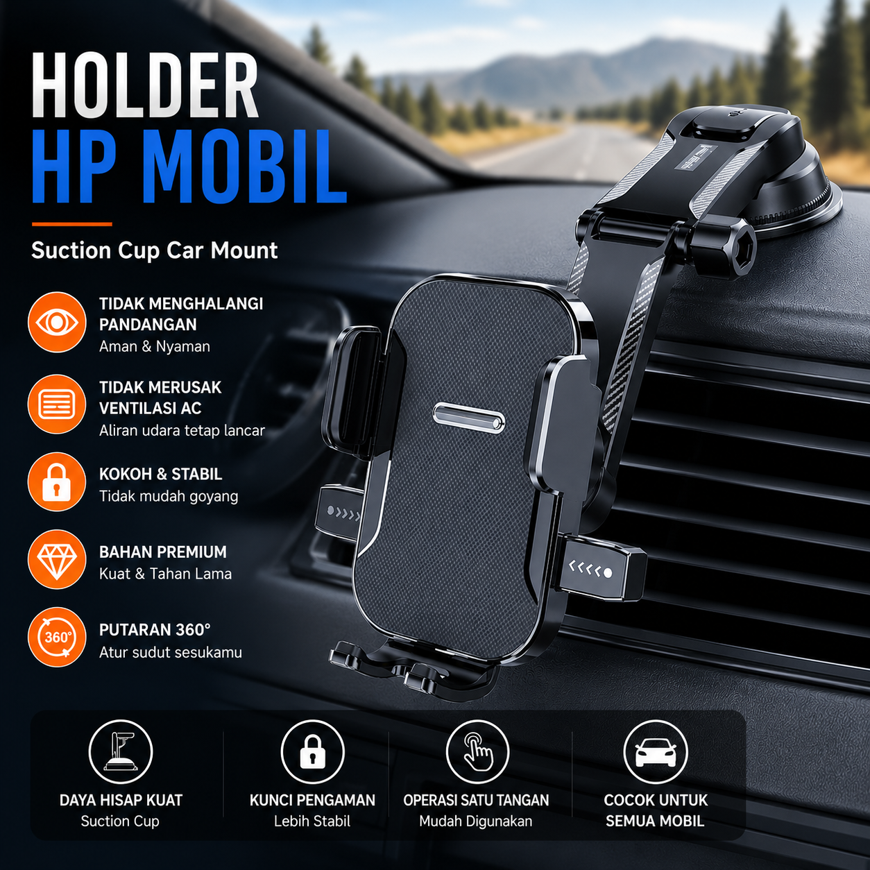 SEAMETAL Holder HP Mobil Flexible Arm 360 Rotation Car Phone Holder - HM-30 Gambar produk SEAMETAL Holder HP Mobil Flexible Arm 360 Rotation Car Phone Holder - HM-30 - Utama
