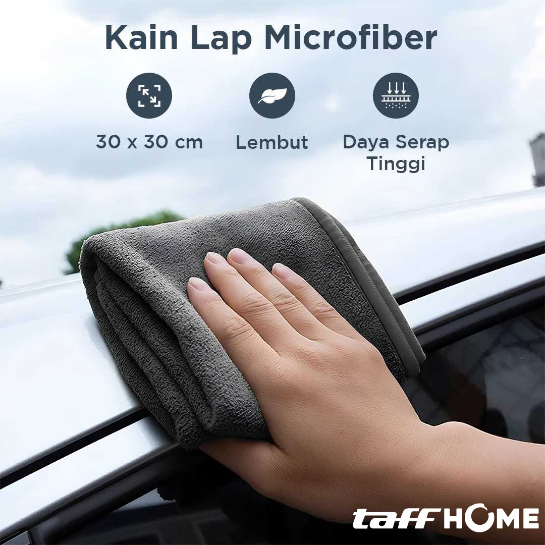 TaffHOME Kain Lap Microfiber Mobil Cleaning Towel Soft High Absorption 30x30cm - H-30 Gambar produk TaffHOME Kain Lap Microfiber Mobil Cleaning Towel Soft High Absorption 30x30cm - H-30 - Utama