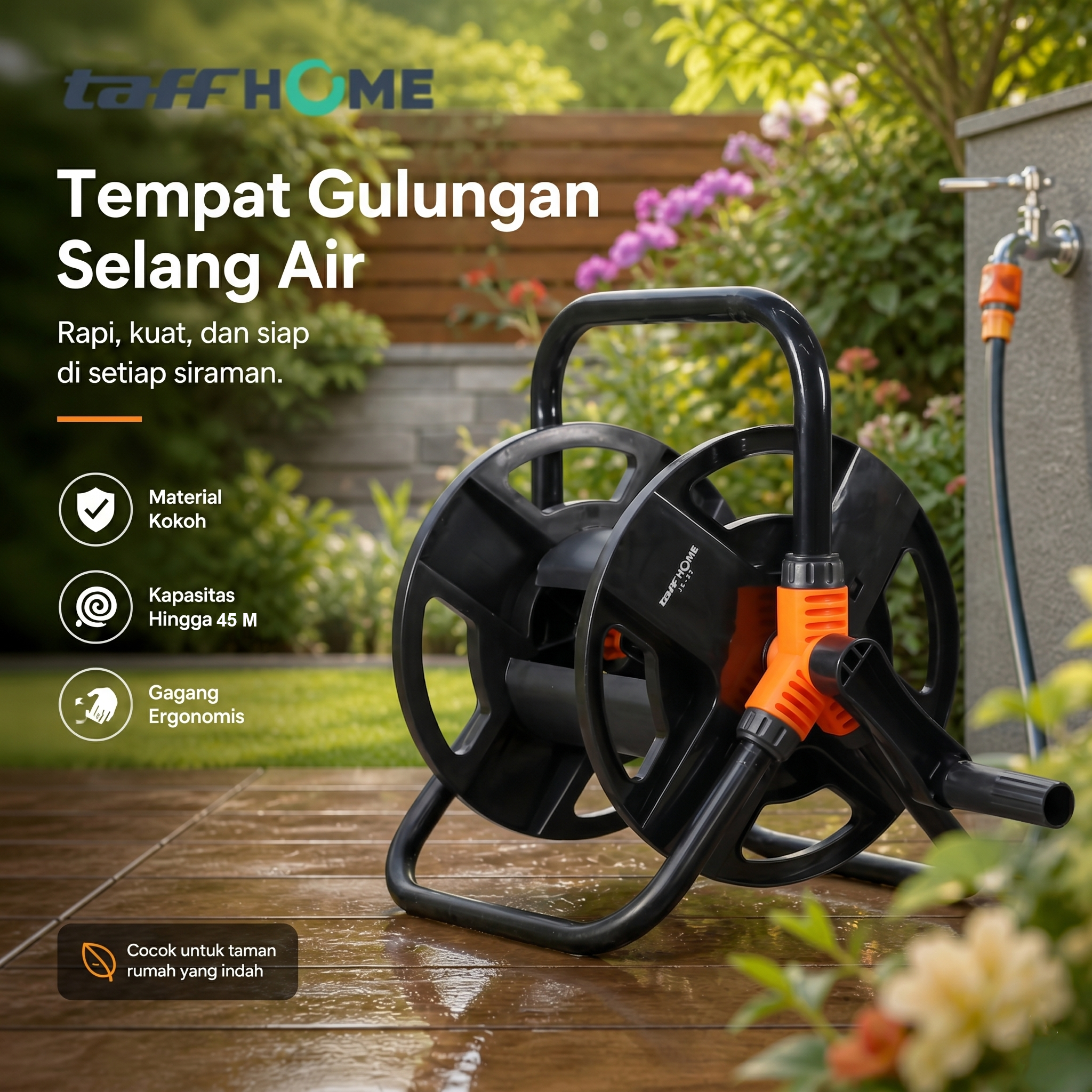 TaffHOME Tempat Gulungan Selang Air Hose Reel Gardening Stainless - JS-22 Gambar produk TaffHOME Tempat Gulungan Selang Air Hose Reel Gardening Stainless - JS-22 - Utama