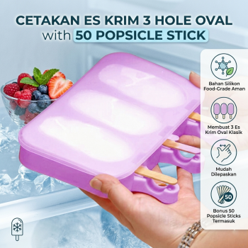 SJ Cetakan Es Krim 3 Hole Silicone Mold Dessert with 50 Popsicle Stick - JSC8004