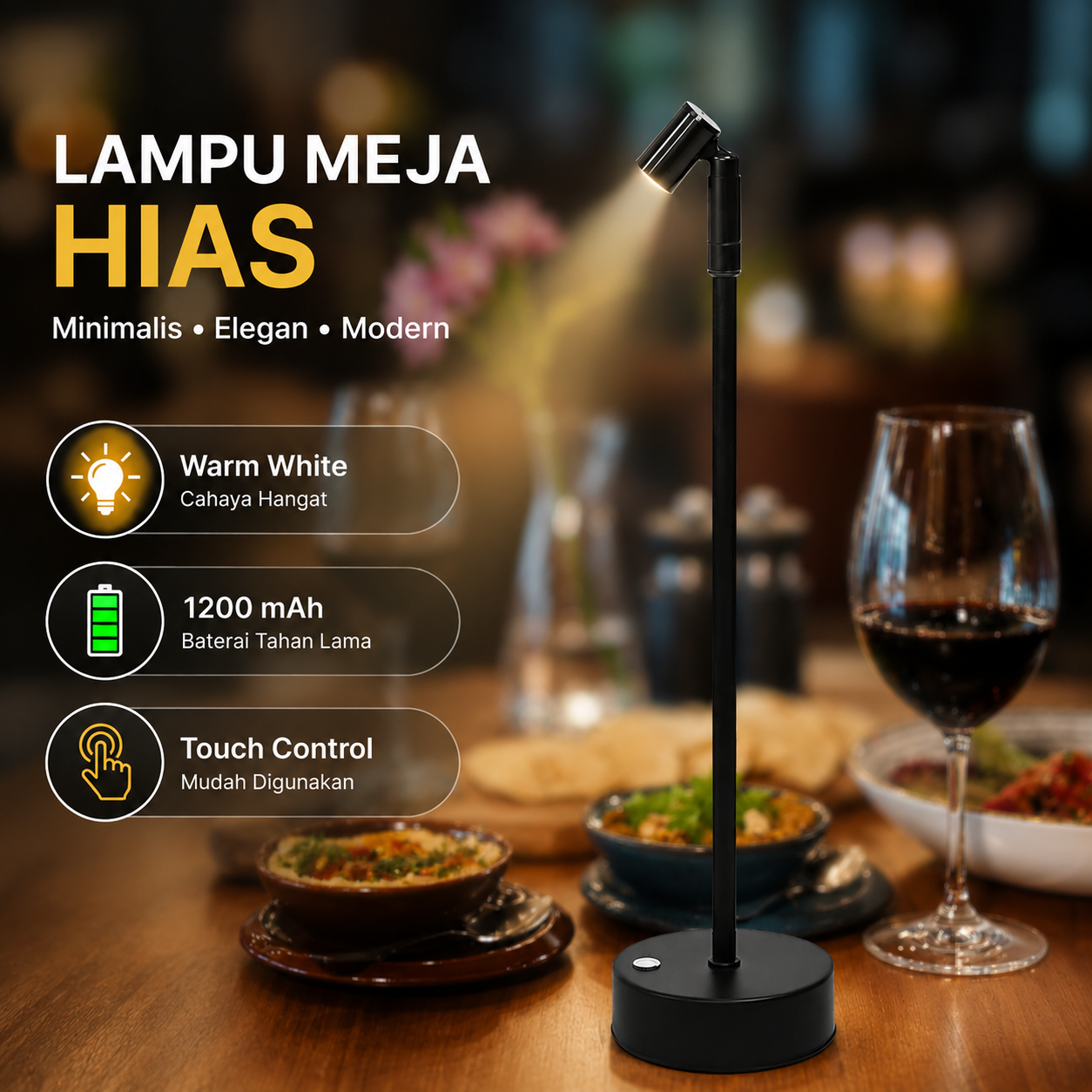 TaffLED Lampu Meja Hias Touch Lamp Restaurant Bar Warm White 1200mAh - TW65 Gambar produk TaffLED Lampu Meja Hias Touch Lamp Restaurant Bar Warm White 1200mAh - TW65 - Utama