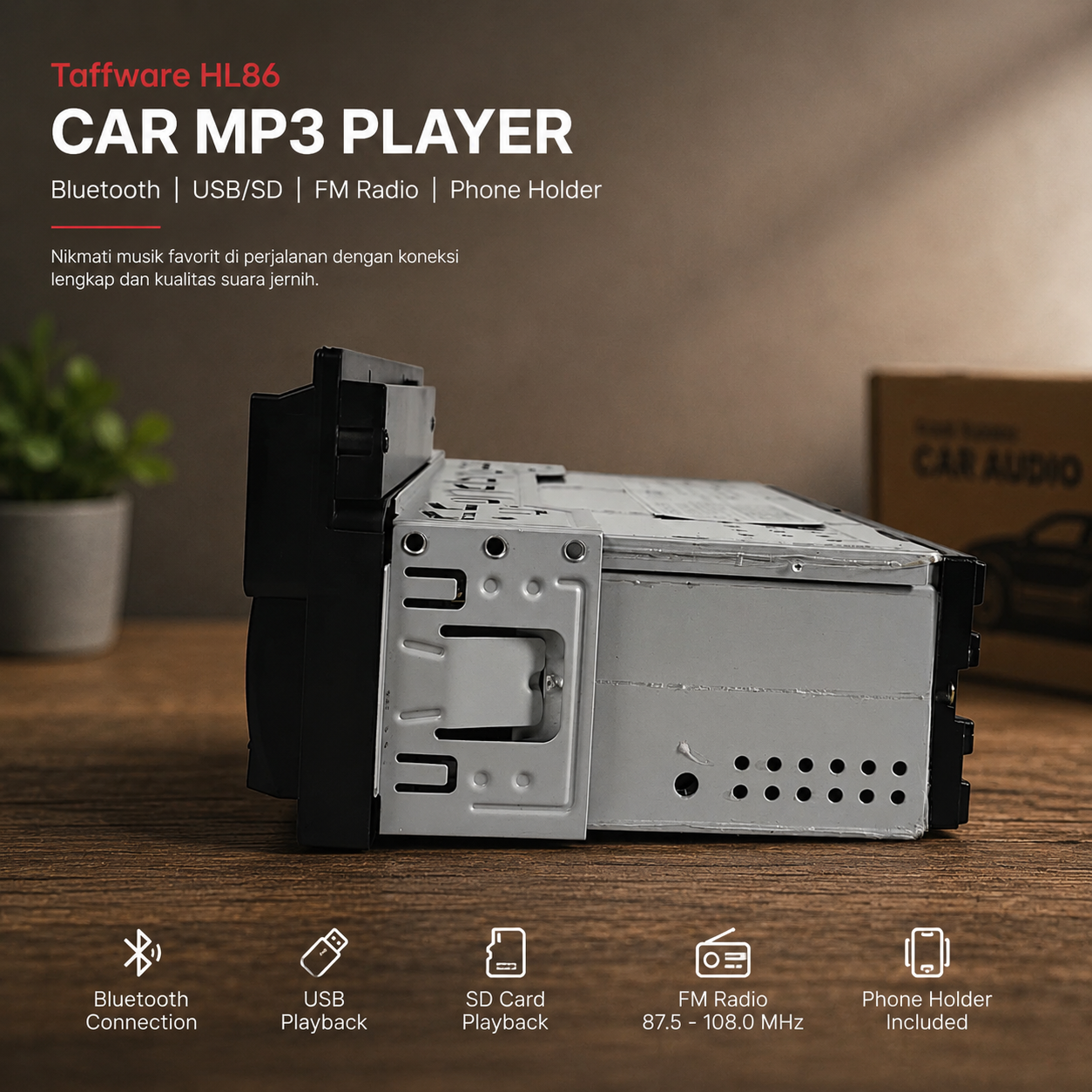 Taffware Tape Mobil Audio MP3 Player Bluetooth USB ISO Phone Holder - HL86 Gambar produk Taffware Tape Mobil Audio MP3 Player Bluetooth USB ISO Phone Holder - HL86 - 3