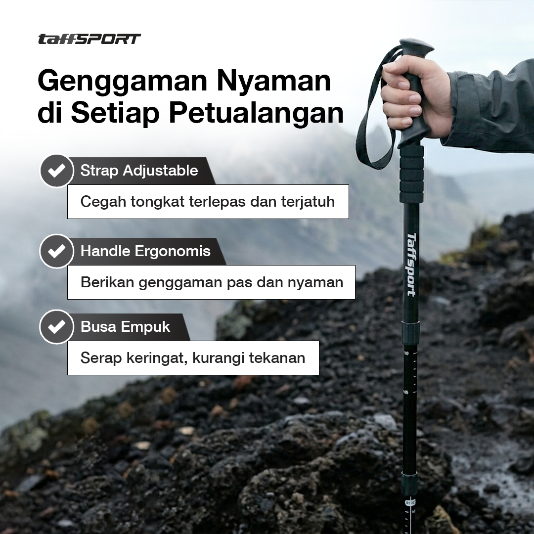 TaffSPORT Tongkat Hiking Telescopic Trekking Pole Aluminium 110cm - E4103 Gambar produk TaffSPORT Tongkat Hiking Telescopic Trekking Pole Aluminium 110cm - E4103 - 4