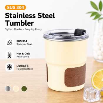 One Two Cups Gelas Tumbler Kopi Cup Lid Bamboo Cover Stainless 300ml - BC140