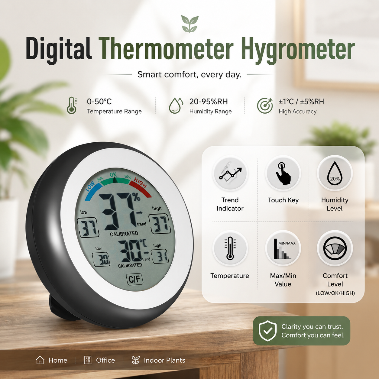 Meterk Digital Thermometer Hygrometer Min Max Value - CJ-3305F Gambar produk Meterk Digital Thermometer Hygrometer Min Max Value - CJ-3305F - Utama