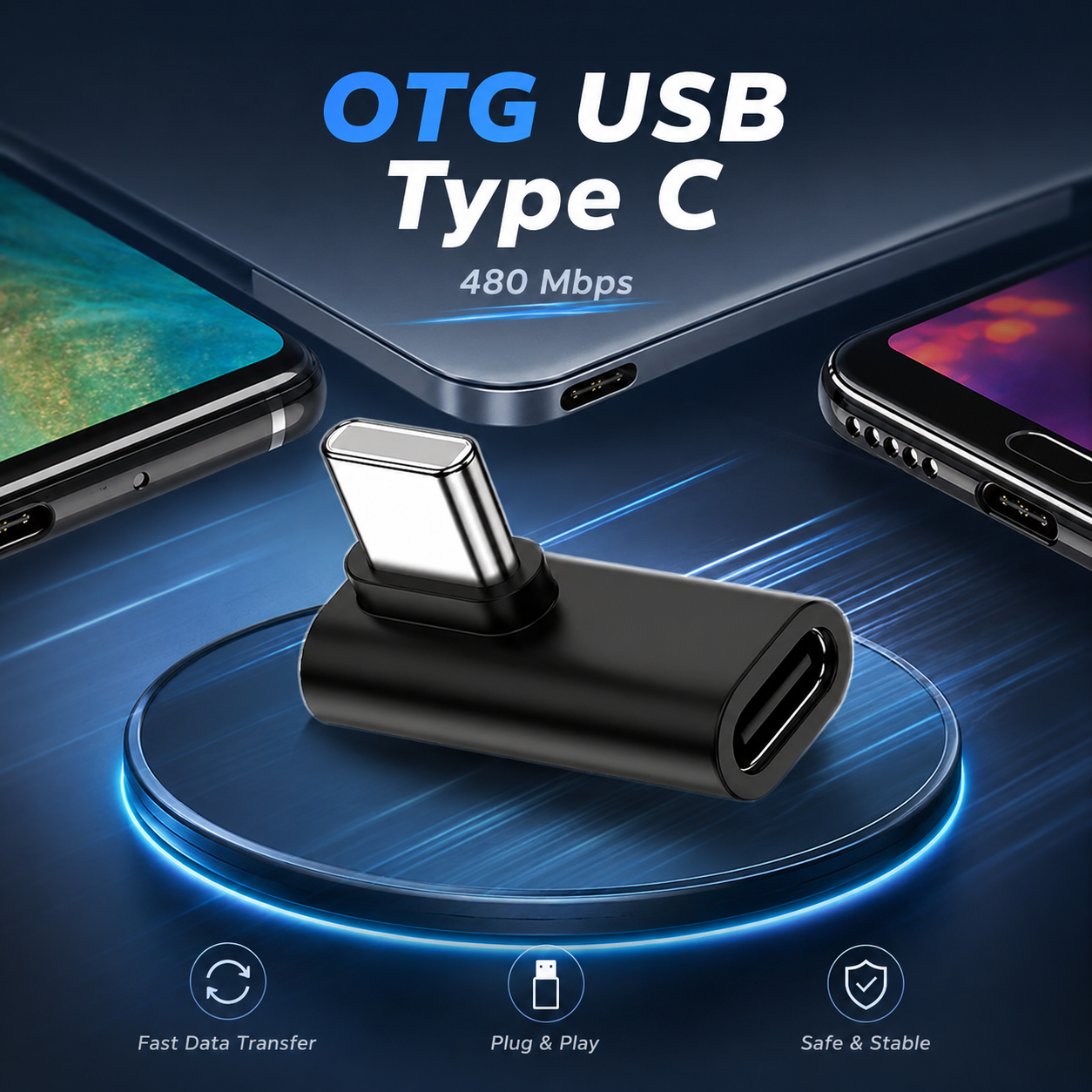 Gambar produk GETA OTG USB Type C to Type C 480 Mbps L Shape Adapter Converter - G-03 - Utama