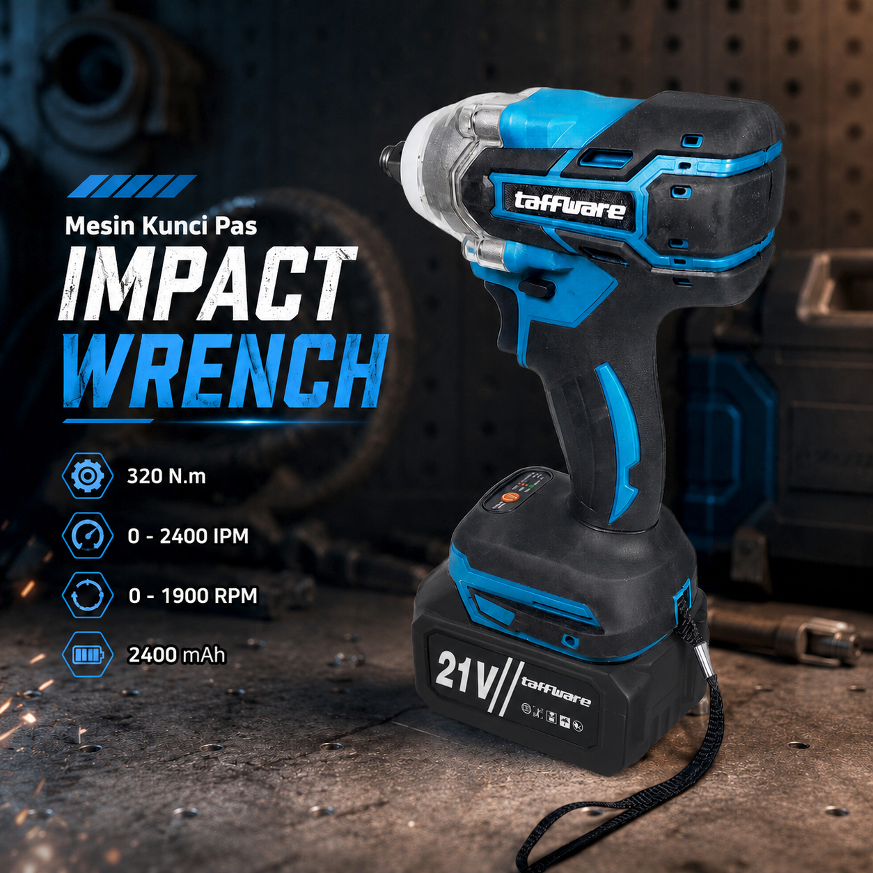 Gambar produk Taffware Kunci Pas Mesin Pembuka Baut Cordless Impact Wrench Brushless - KW426 - Utama