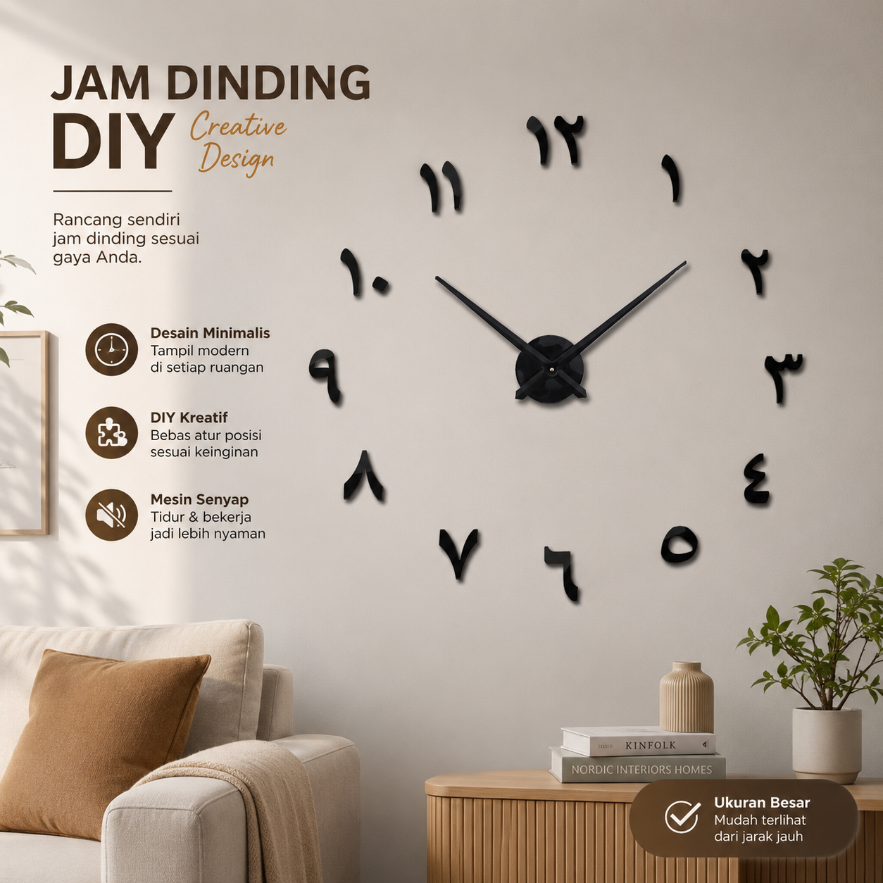 Gambar produk TaffHOME Jam Dinding DIY Giant Wall Clock Creative Design - S031 - Utama